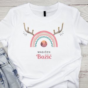 Ženska božična majica Jelenček roza