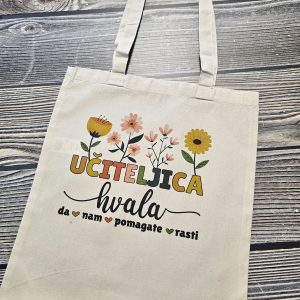 Bombažna vrečka za učiteljico z rožicami