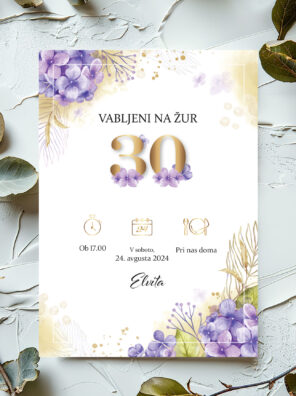 Vabilo za 30 let - vijola rožice