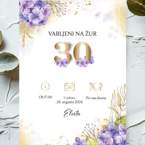 Vabilo za 30 let - vijola rožice